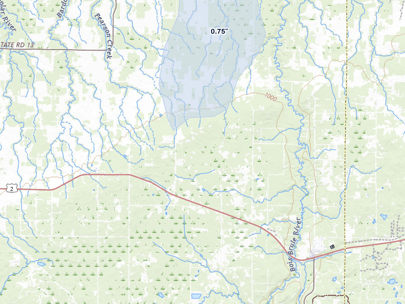 NEXRAD radar-signature map of the hail over Maple, WI
