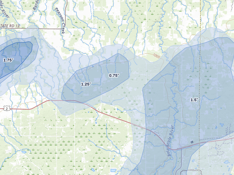 NEXRAD radar-signature map of the hail storm over Maple, WI on Jun 29, 2026