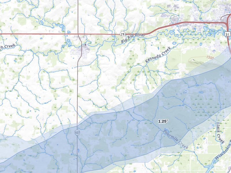 NEXRAD radar-signature map of the hail over Marathon, WI