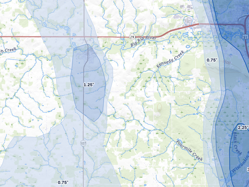 NEXRAD radar-signature map of the hail storm over Marathon, WI on May 27, 2026