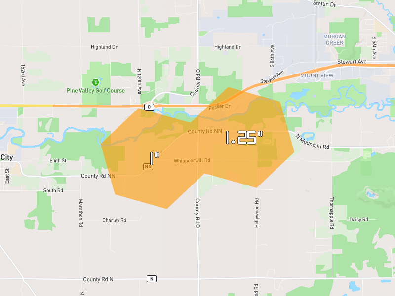 Hail map of Marathon, WI on Jun 30, 2026, hail up to 1.25"