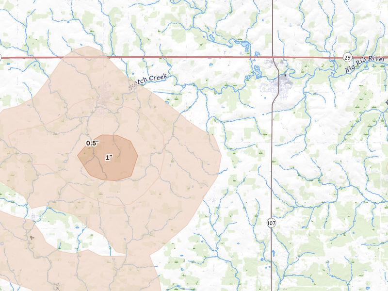 Radar-estimated hail-size map of the storm over Marathon, WI