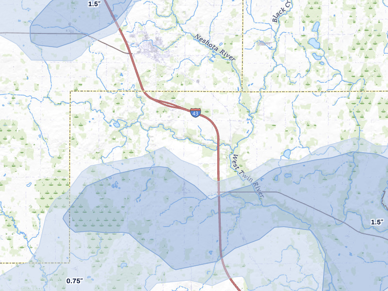 NEXRAD radar-signature map of the hail storm over Maribel, WI on Jul 1, 2026