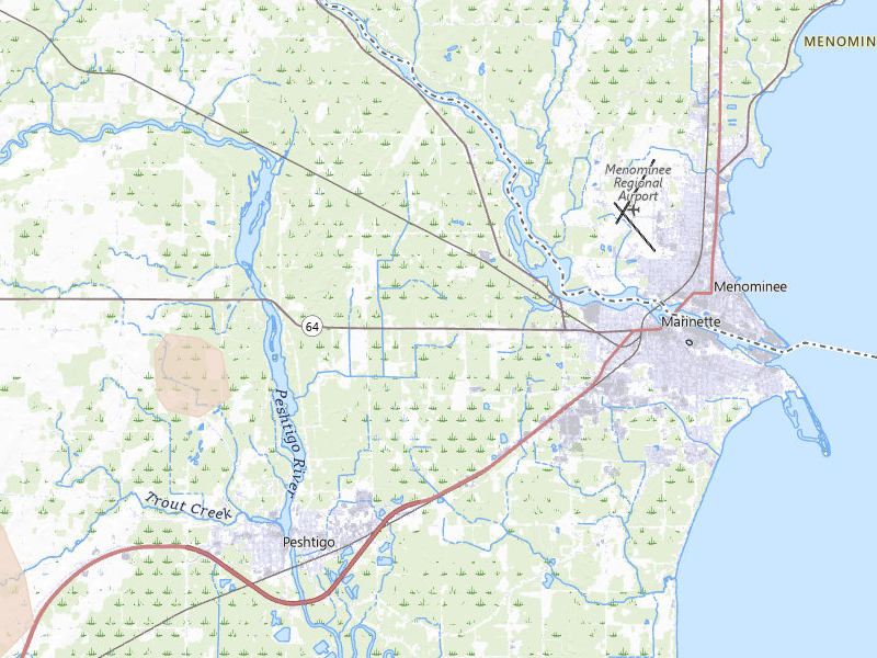 Radar-estimated hail-size map of the storm over Marinette, WI on Jul 27, 2026