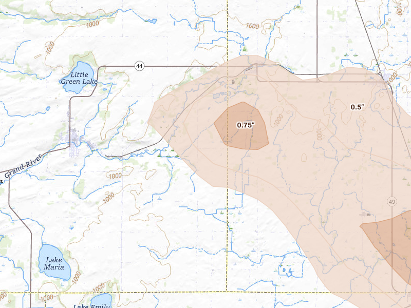 Radar-estimated hail-size map of the storm over Markesan, WI