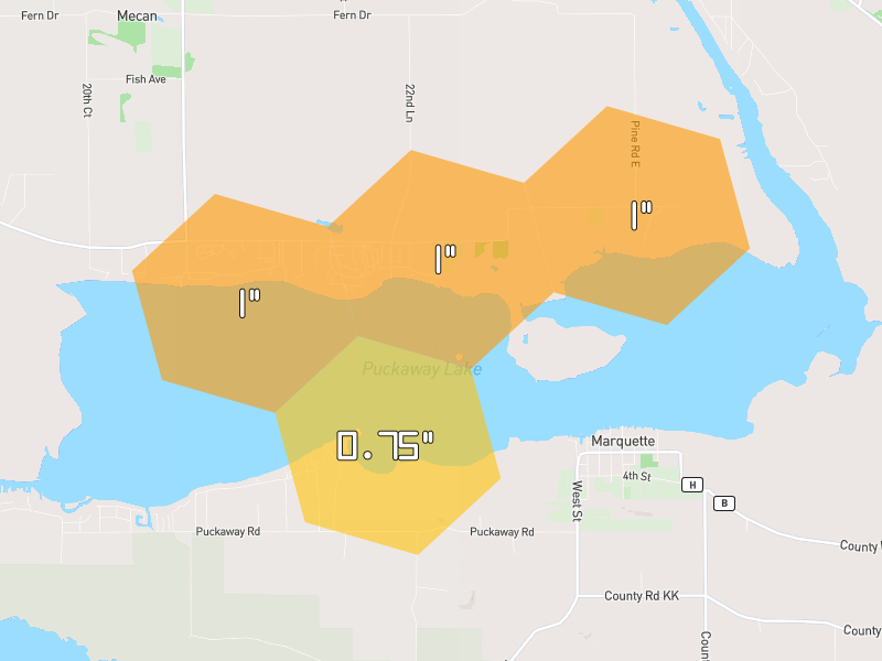 Hail map of Marquette, WI on Jul 1, 2026, hail up to 1"