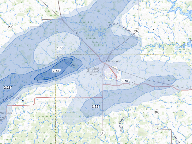 NEXRAD radar-signature map of the hail over Marshfield, WI