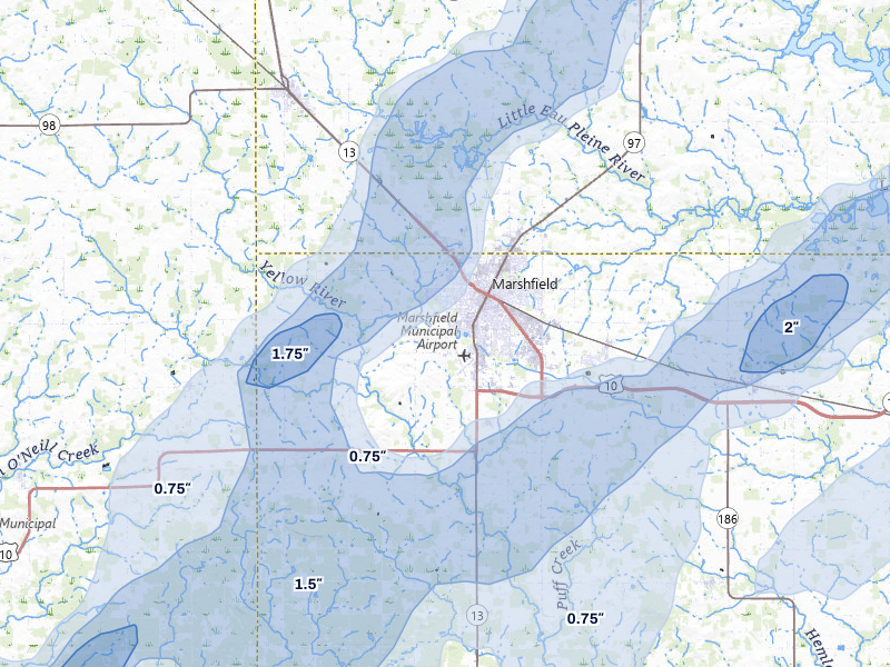 NEXRAD radar-signature map of the hail over Marshfield, WI