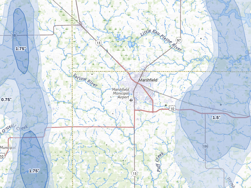 NEXRAD radar-signature map of the hail storm over Marshfield, WI on May 27, 2026