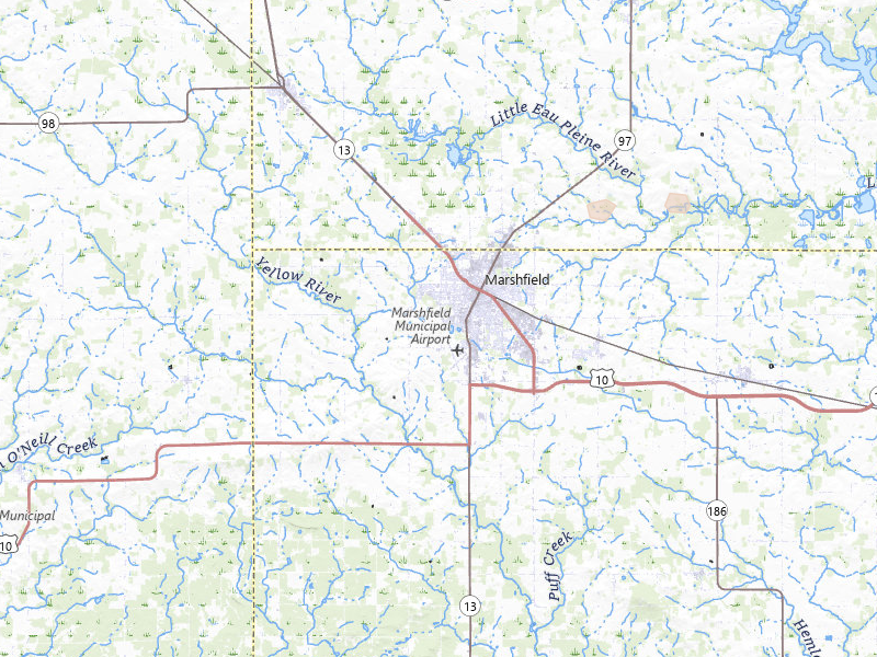 Radar-estimated hail-size map of the storm over Marshfield, WI on Jul 8, 2026
