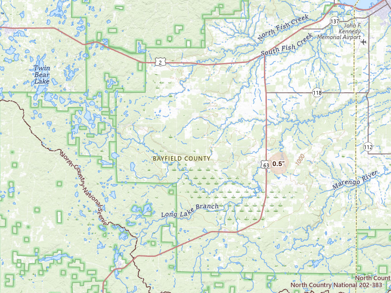 Radar-estimated hail-size map of the storm over Mason, WI on Jun 5, 2026