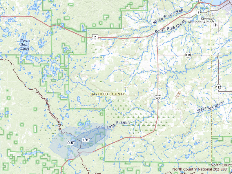 NEXRAD radar-signature map of the hail storm over Mason, WI on Jul 3, 2026