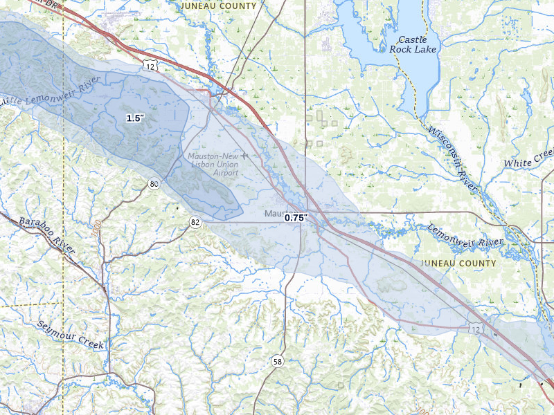 NEXRAD radar-signature map of the hail storm over Mauston, WI on Jun 5, 2026
