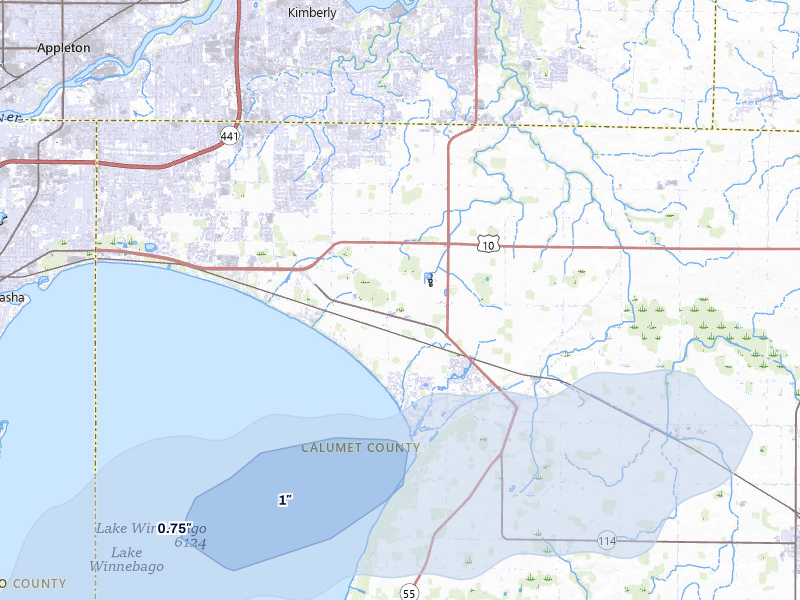 NEXRAD radar-signature map of the hail storm over Menasha, WI on Mar 30, 2026