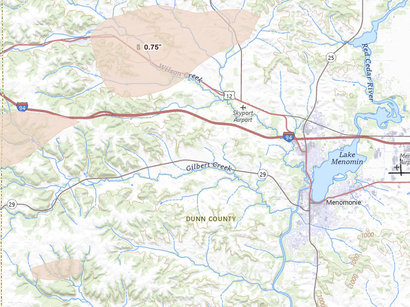 Radar-estimated hail-size map of the storm over Menomonie, WI