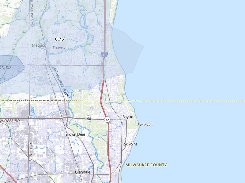 NEXRAD radar-signature map of the hail over Mequon, WI