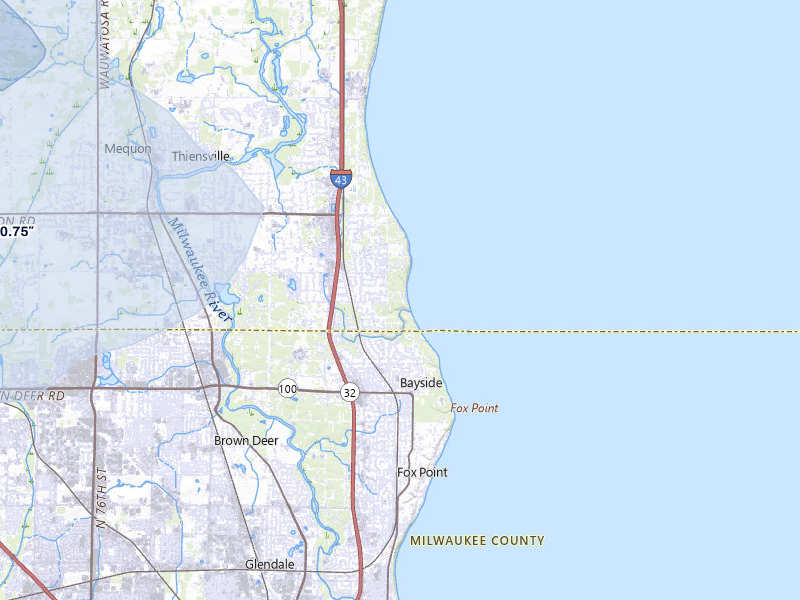 NEXRAD radar-signature map of the hail over Mequon, WI