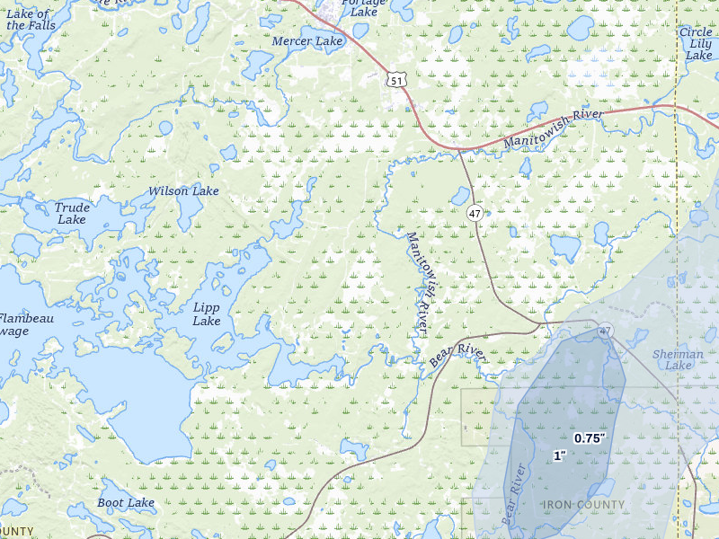 NEXRAD radar-signature map of the hail storm over Mercer, WI on May 17, 2026