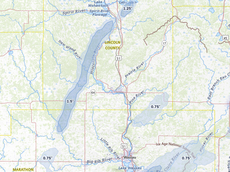 NEXRAD radar-signature map of the hail over Merrill, WI