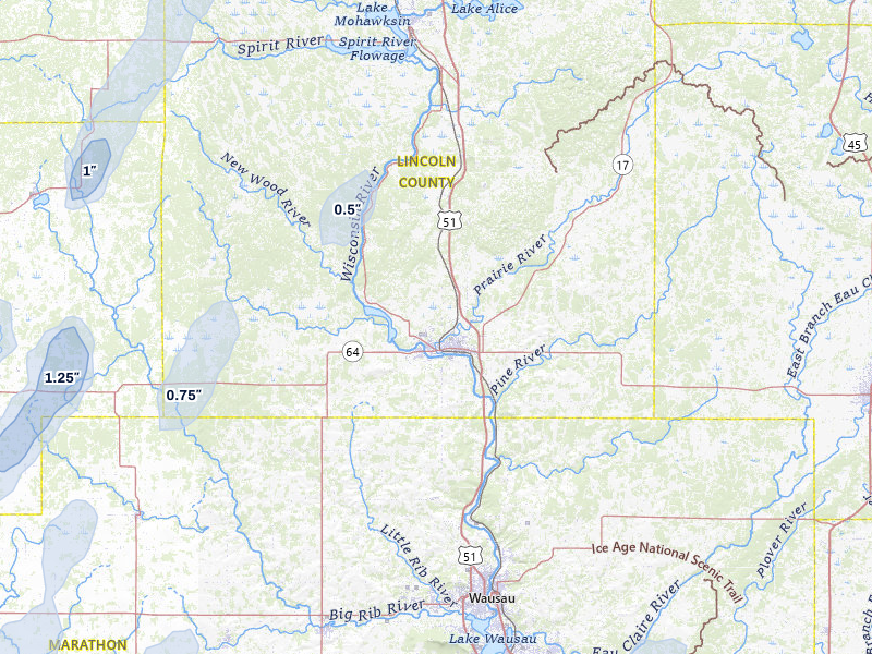 NEXRAD radar-signature map of the hail storm over Merrill, WI on May 17, 2026