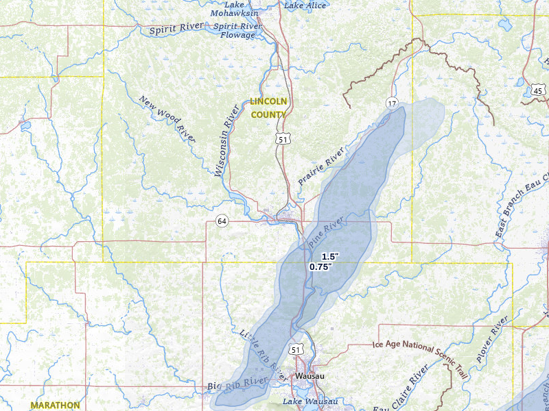 NEXRAD radar-signature map of the hail storm over Merrill, WI on Jun 30, 2026
