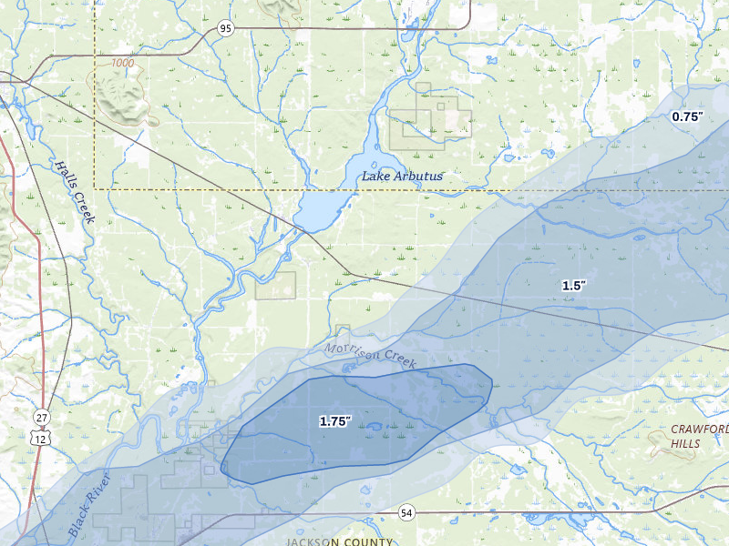 NEXRAD radar-signature map of the hail storm over Merrillan, WI on Jun 30, 2026