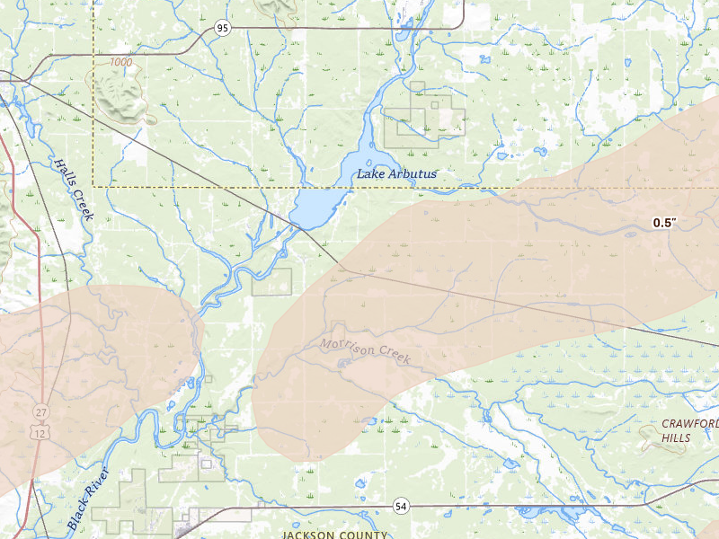 Radar-estimated hail-size map of the storm over Merrillan, WI on Sep 1, 2026