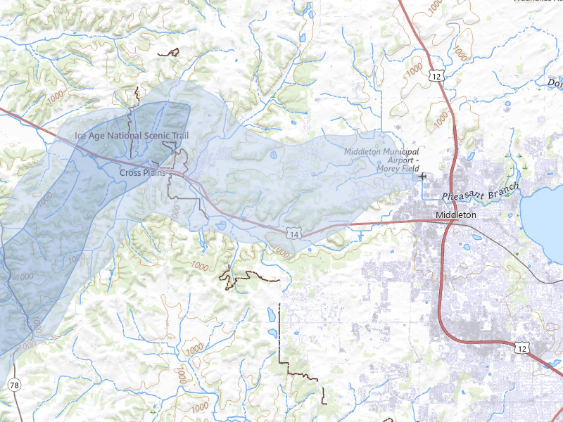 NEXRAD radar-signature map of the hail storm over Middleton, WI on Apr 17, 2026