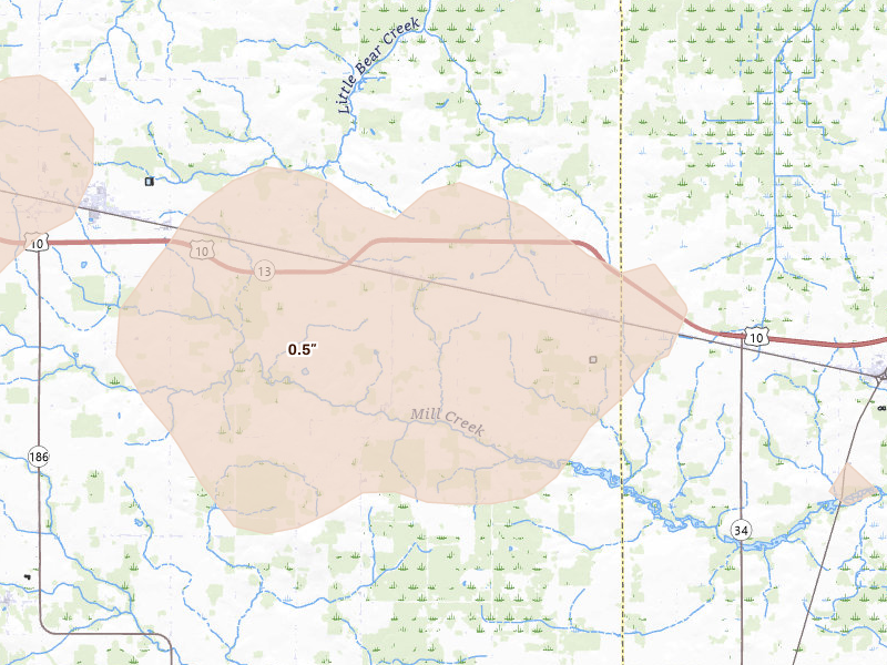 Radar-estimated hail-size map of the storm over Milladore, WI on Apr 13, 2026