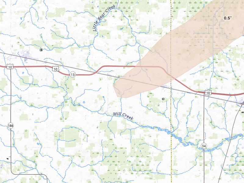 Radar-estimated hail-size map of the storm over Milladore, WI