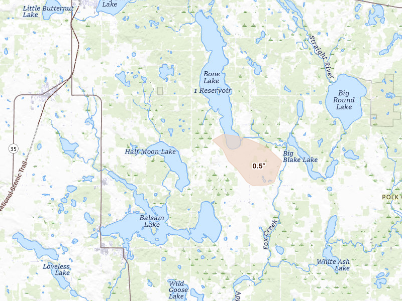 Radar-estimated hail-size map of the storm over Milltown, WI