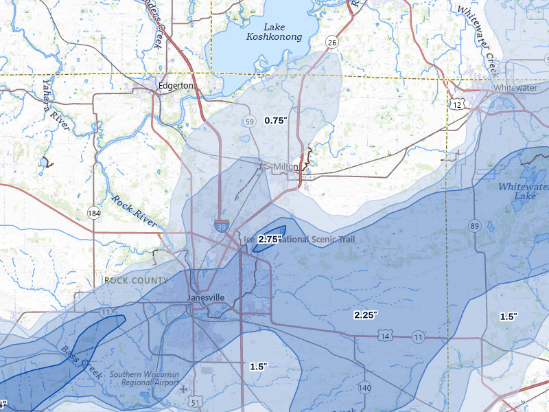 NEXRAD radar-signature map of the hail over Milton, WI