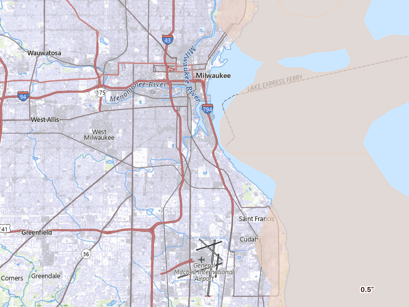 Radar-estimated hail-size map of the storm over Milwaukee, WI on Jul 27, 2026