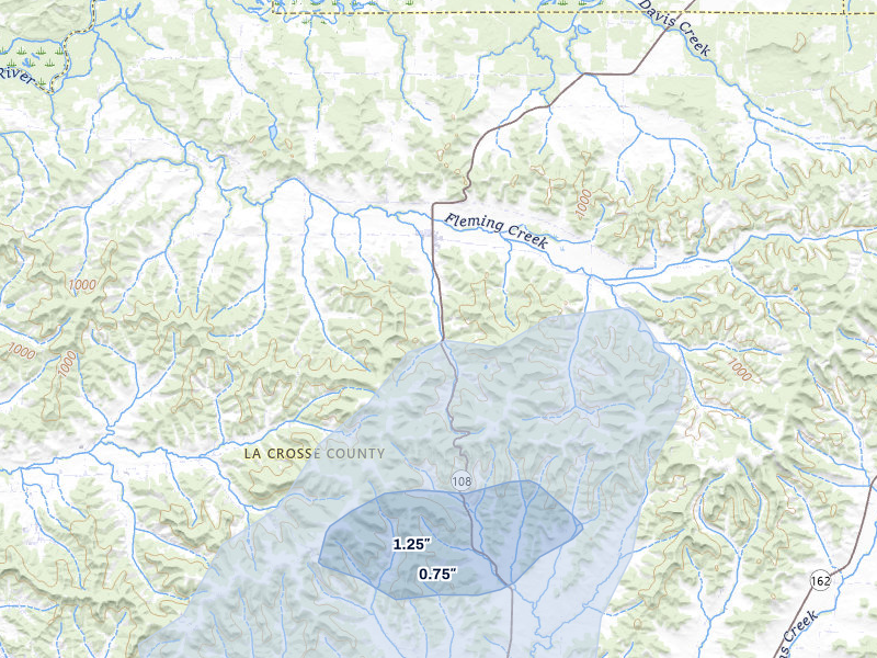NEXRAD radar-signature map of the hail storm over Mindoro, WI on Jul 1, 2026