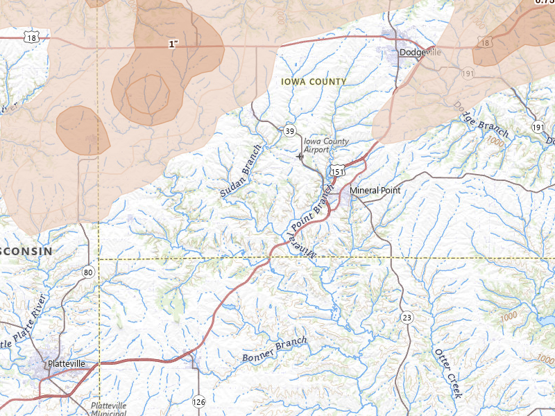 Radar-estimated hail-size map of the storm over Mineral Point, WI