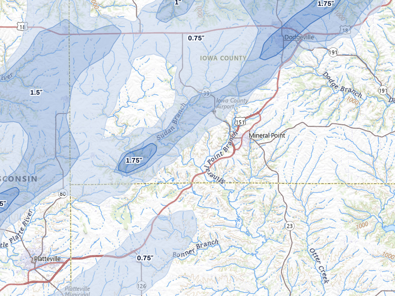 NEXRAD radar-signature map of the hail over Mineral Point, WI