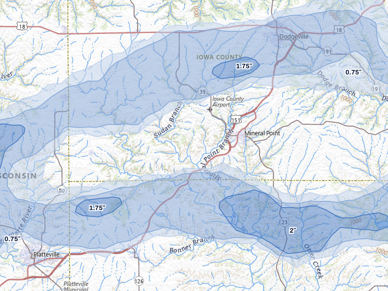 NEXRAD radar-signature map of the hail over Mineral Point, WI