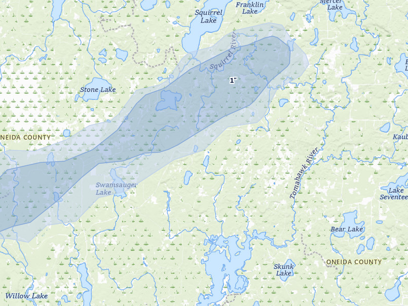 NEXRAD radar-signature map of the hail storm over Minocqua, WI on May 15, 2026