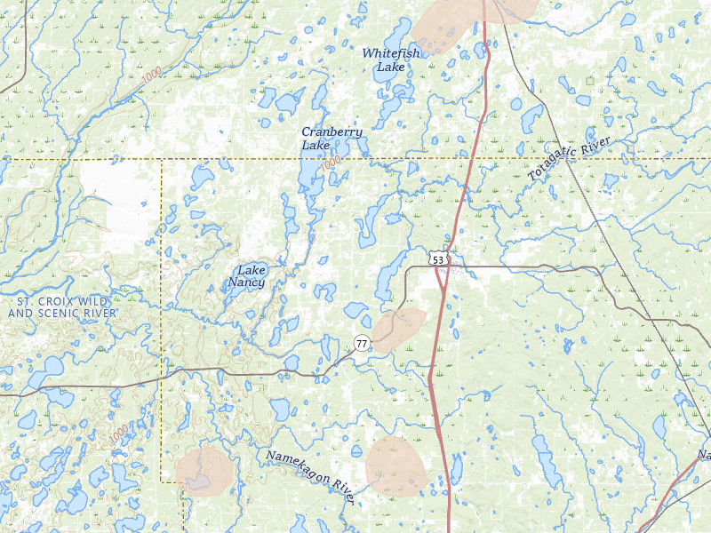 Radar-estimated hail-size map of the storm over Minong, WI on Jul 3, 2026