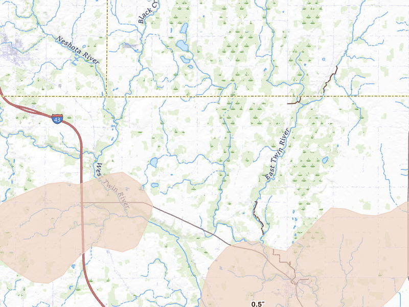 Radar-estimated hail-size map of the storm over Mishicot, WI on Jul 1, 2026