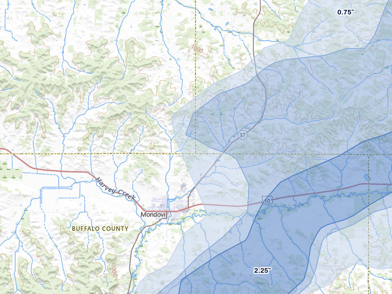 NEXRAD radar-signature map of the hail over Mondovi, WI