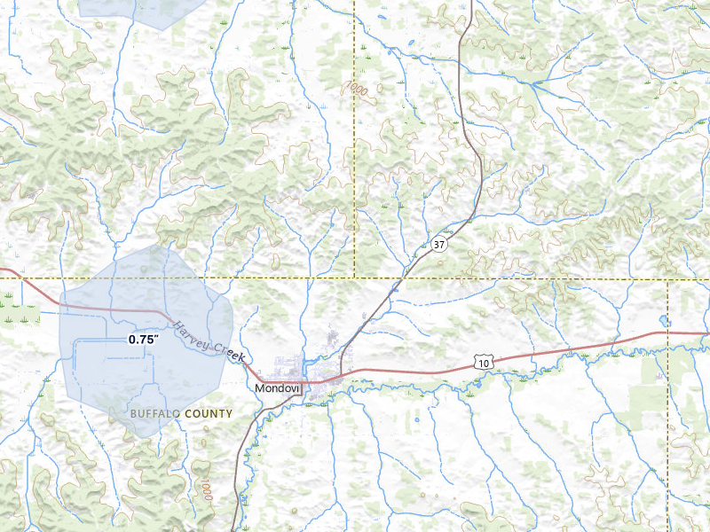 NEXRAD radar-signature map of the hail storm over Mondovi, WI on May 17, 2026