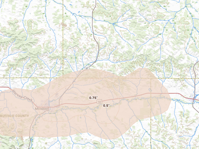 Radar-estimated hail-size map of the storm over Mondovi, WI