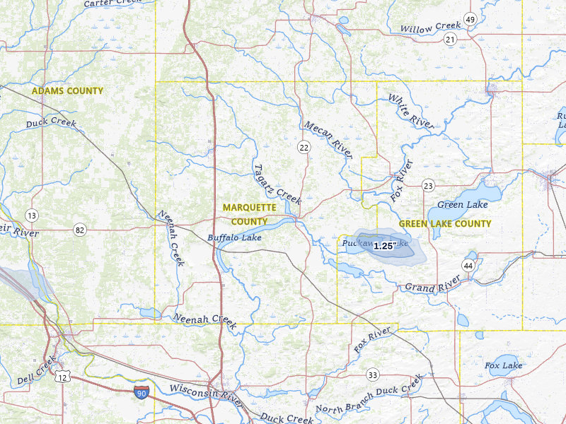 NEXRAD radar-signature map of the hail storm over Montello, WI on Jun 5, 2026