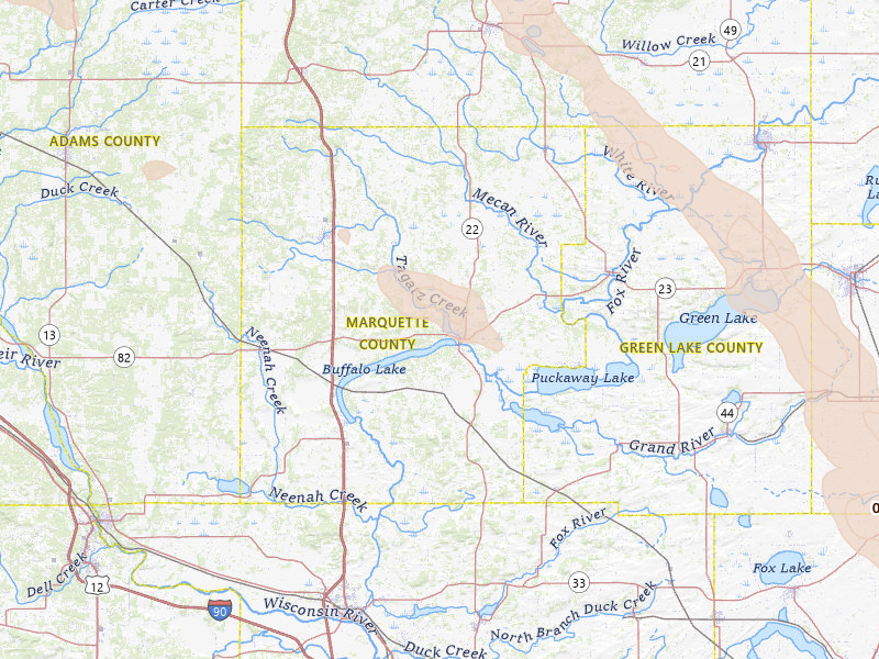 Radar-estimated hail-size map of the storm over Montello, WI on Jun 24, 2026