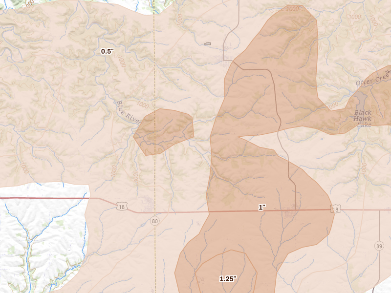 Radar-estimated hail-size map of the storm over Montfort, WI