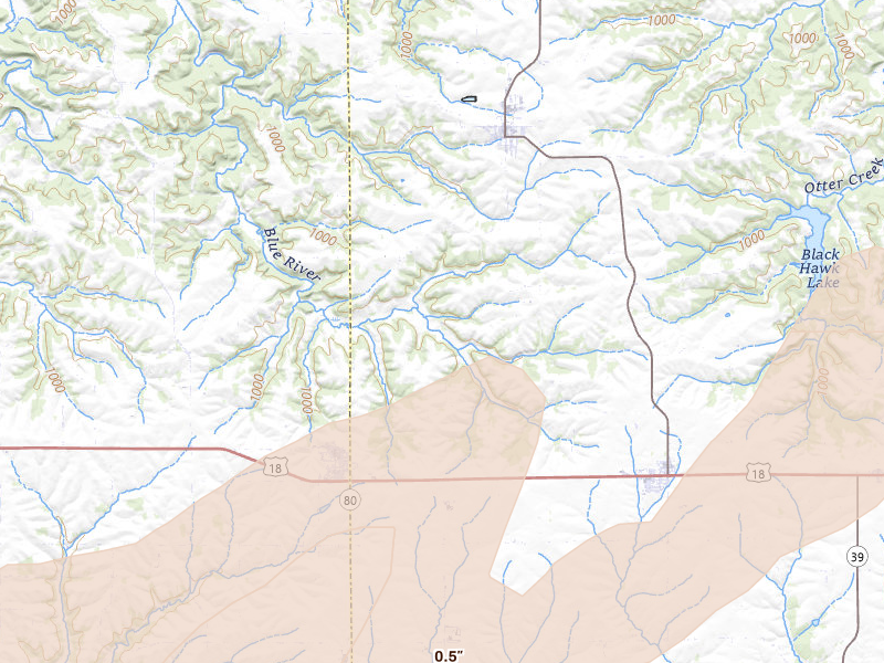 Radar-estimated hail-size map of the storm over Montfort, WI on Apr 17, 2026