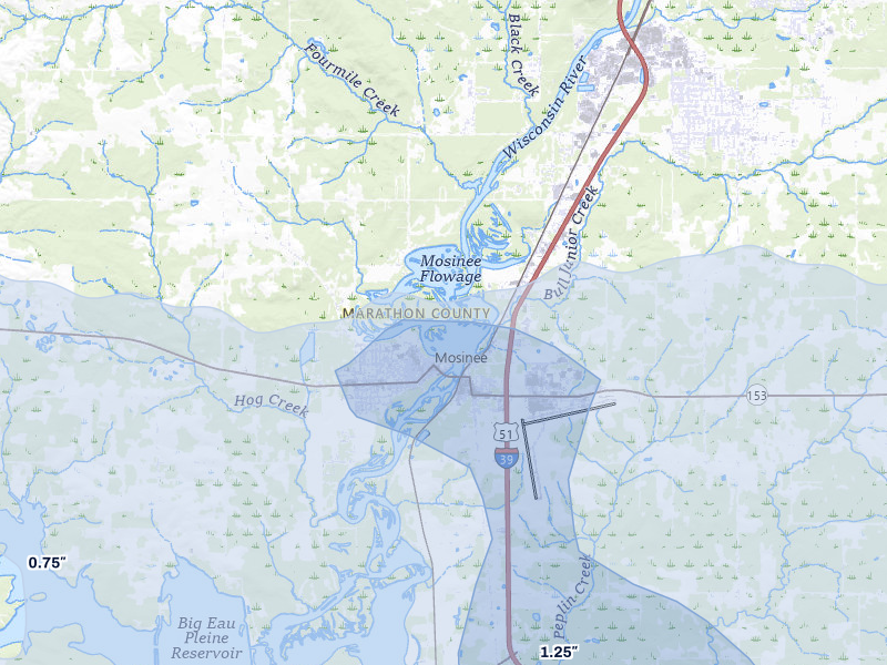 NEXRAD radar-signature map of the hail storm over Mosinee, WI on Mar 30, 2026