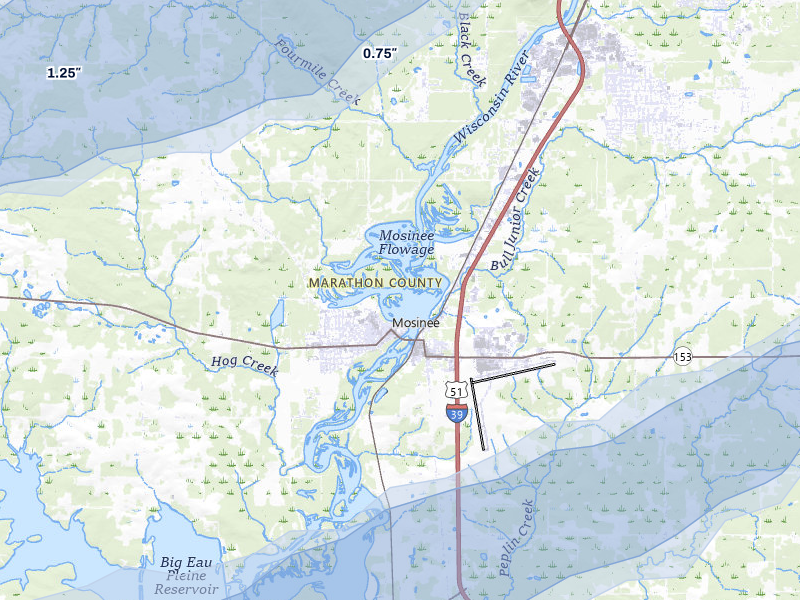 NEXRAD radar-signature map of the hail over Mosinee, WI