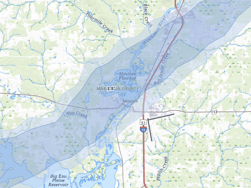 NEXRAD radar-signature map of the hail over Mosinee, WI